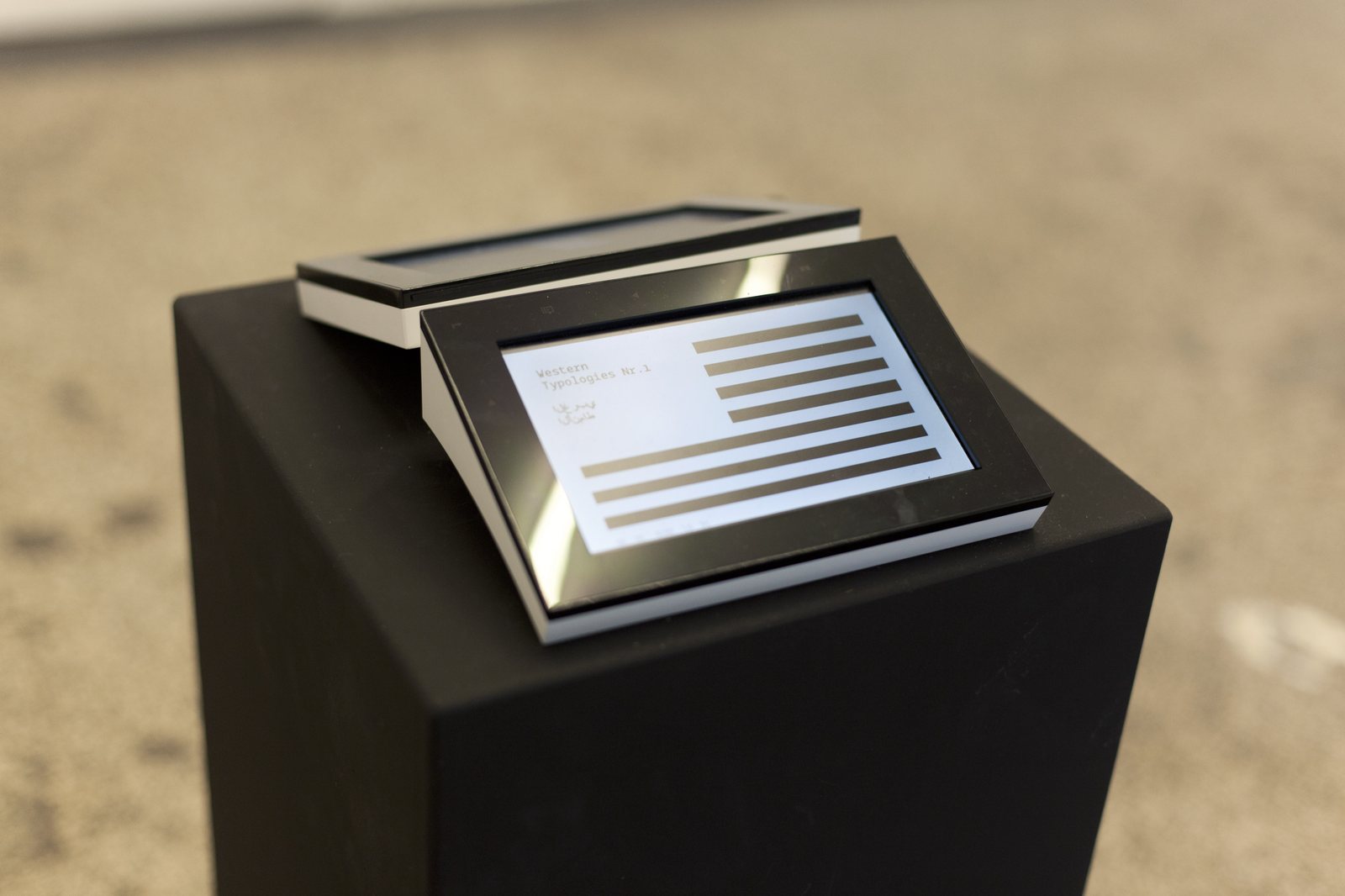 Autopoiesis — Western Typologies Nr. 1, digital frames on a pedestal
