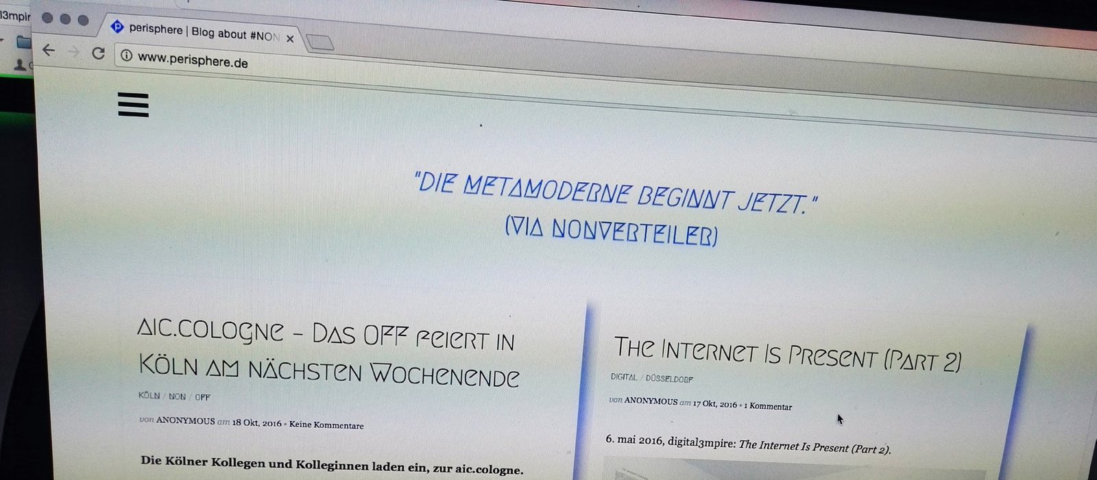 perisphere.de — article view on screen